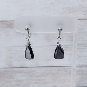 Vintage Screw Back Earrings Black & Silver Tone - Dangle Earrings